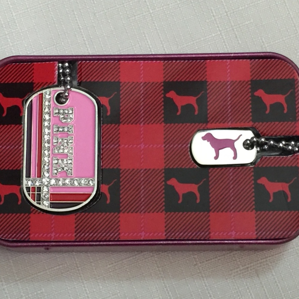 PINK Dog Tag Necklace Victoria's Secret Bling Hard to Find RARE